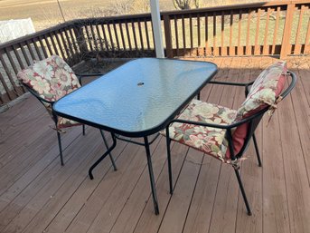 Umbrella Table & Chair Set With Umbrella Stand & Seat Cushions