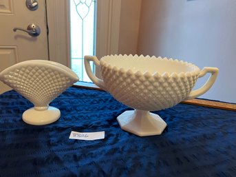 Westmoreland Glass Sawtooth Diamond Point Glass Lot - Fan Vase & Trophy Bowl