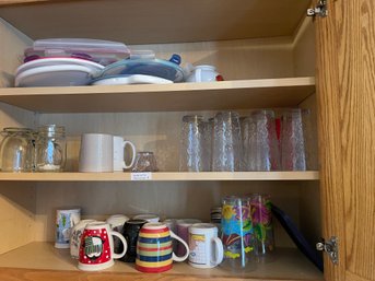 Kitchen Cabinet Lot Mugs Glasses Tupperware And More
