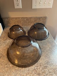 3 Brown Pyrex Mixing Nesting Bowls