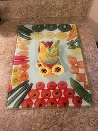 Glass Cutting Board And Susan Winget Rooster Spoon Rest