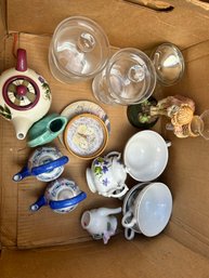 Lot Of Glass & Ceramic Items Mini Tea Pots & More