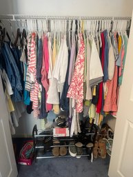 Closet Contents Hangers Shirts And Shoes Some New Not Worn With Boxes Shoe Stands