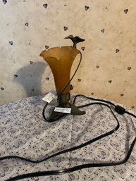Glass Flower And Hummingbird Lamp
