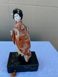 Vintage Japanese Silk Doll With Drawers At Base