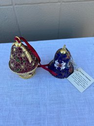 Dillards Cloisonn Red Basket Ornament And Blue Cloisonn Bell