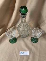 Glass Wine Decanter Green Clear With Glasses