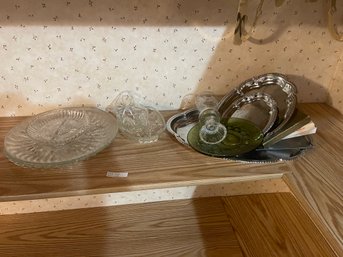 Vintage Glassware And Serving Trays Lot