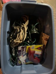 Tote Of Extension Cords And Holiday Lights