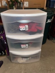 3 Drawer Sliding Plastic Tote With Hats Gloves And Scarfs
