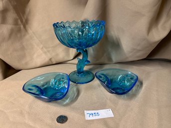 Glassware Lot Blue Glass Candy Dish