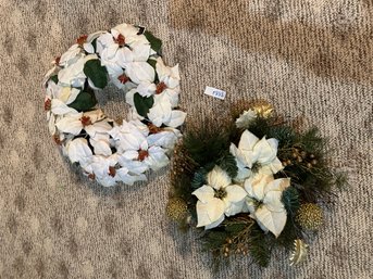 Christmas Wreath Lot Of Two Poinsettia