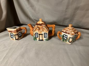 Teapot Set Creamer Sugar Cottage Antique