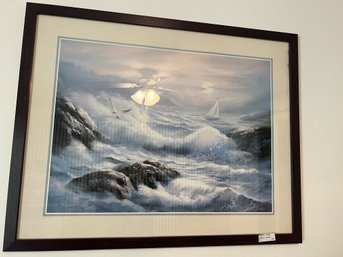Large Framed Ocean Themed Artwork