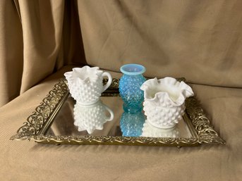 Dresser Vanity Mirror Glass Vases Milk Glass Creamer