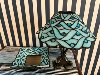 Gorgeous Tiffany Style  Stained Glass Candle Table Lamp And Candleholder