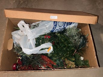 Box Lot With Seasonal Artifical Greens For Crafts / Decor