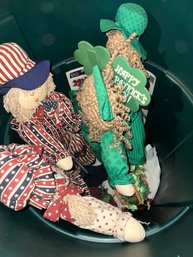 Lot Of Tall Fourth Of July & St Patricks Day Doll Decorations And Basket
