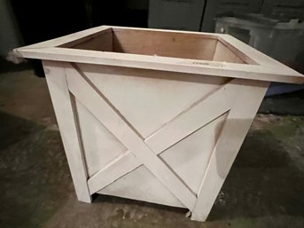 Square Wood Painted Planter With Contents