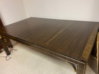 Gorgeous Vintage Wood & Brass Accented Dining Room Table With Leaves