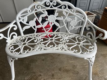 Cast Iron Roses White Outdoor Bench