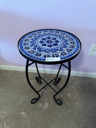Table Round Blue Tile Plant Stand