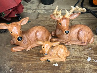 Lot Of Three Ceramic Lawn Deer (please See Description)
