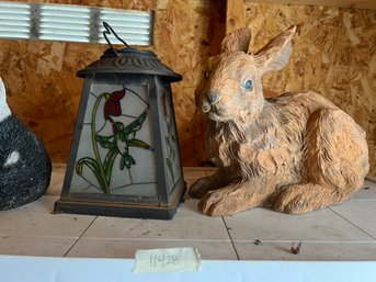 Lawn Decor Lot - Dog, Stained Glass Style Light, Basket & Bunny