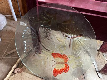 Lovely Glass Birdbath With Butterfly Design