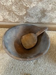 Primitive Wood Bowl Dish With Spoon