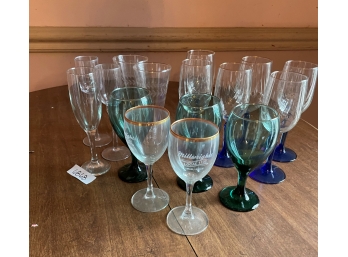 Stemware Glass Lot Green Blue