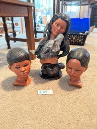 DWK 2004 Wold & Woman Bust - American West Home Decor Bust Statue Lot