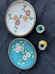 Vintage Lot Of Cloisonne Plates & Mini Vases