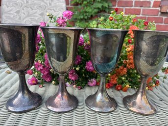Set Of 4 Antique Silver Plate Goblets / Chalice Lot