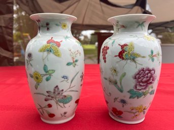 Pair Of Antique Signed Chinese Porcelain Vases - As Is / Repaired