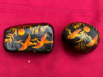 Pair Of Vintage Hand Painted Lacquered Rocks