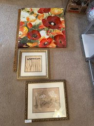 Wall Art Canvas Framed Floral Lot Of Three