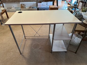 Desk White With Brushed Silver Shelves
