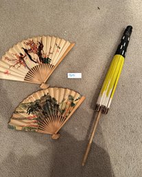 Vintage Paper Fan And Umbrella Asian Inspired