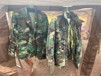 Army Camo Clothing Lot Two Jackets & One Pair Of Camouflage Pants