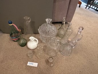 Glassware Lot Cruet Vase Dish With Lid