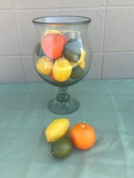 Large Glass With Faux Lemons Limes & Oranges Decoration