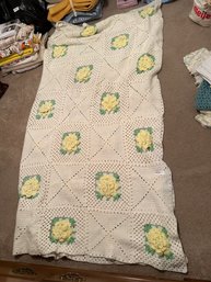 Blanket Crochet White With Yellow Flowers Large