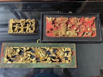 Vintage Asian Hand Painted Wood Carvings Lot
