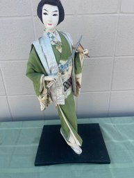 Vintage Asian Silk Doll With Fan & Sword