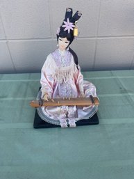Vintage Asian Silk Doll - Lavender Dress & Musical Instrument