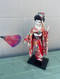 Vintage Asian Silk Doll - Colorful Dress & Parasol