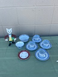 Porcelain Lot - Limoge Plate Cat Beethoven And Asian Tea Set