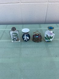 Cloisonn Vase And Stackable Box And Glass Snuff Or Perfume Bottle