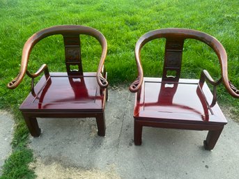 Fine Pair Of Antique Chinese Rosewood Horseshoe Arm Chairs